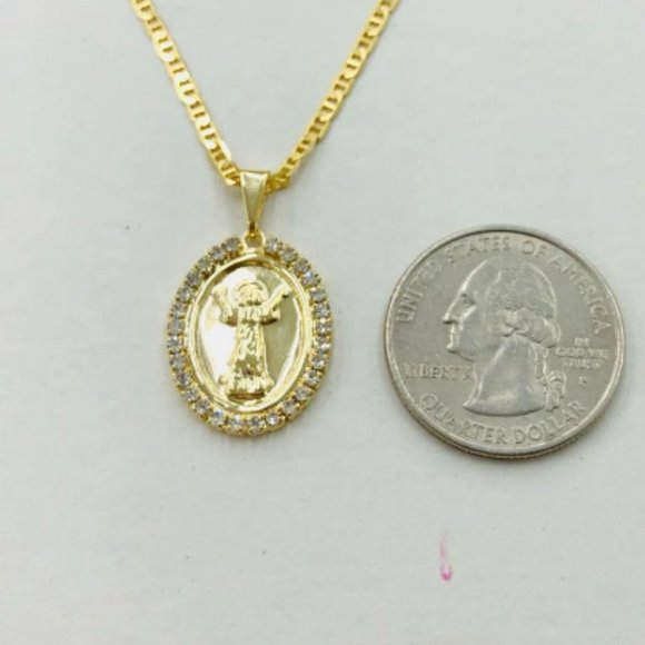 CZ Baby Jesus Necklace Yellow Gold Filled Divino Nino Necklace for Womens 20" - Picture 4 of 9